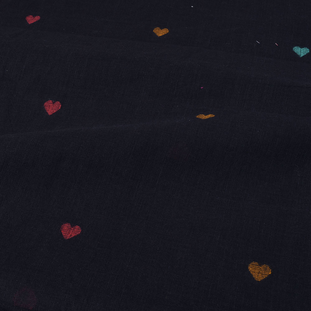 BLACK GEOMETRIC JAMDANI PURE COTTON 53 GSM HANDWOVEN FABRIC 300