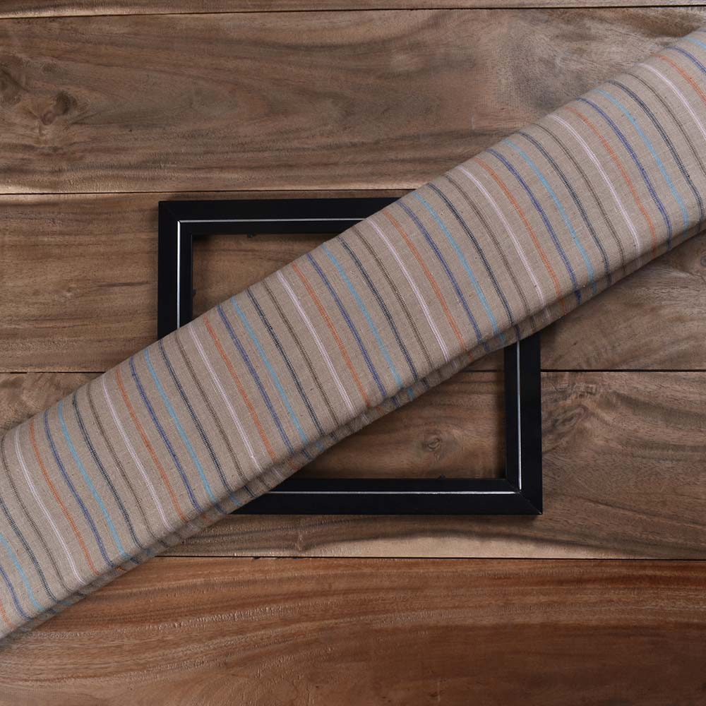 Stripe Beige Pure Cotton 120 GSM Handwoven Fabric