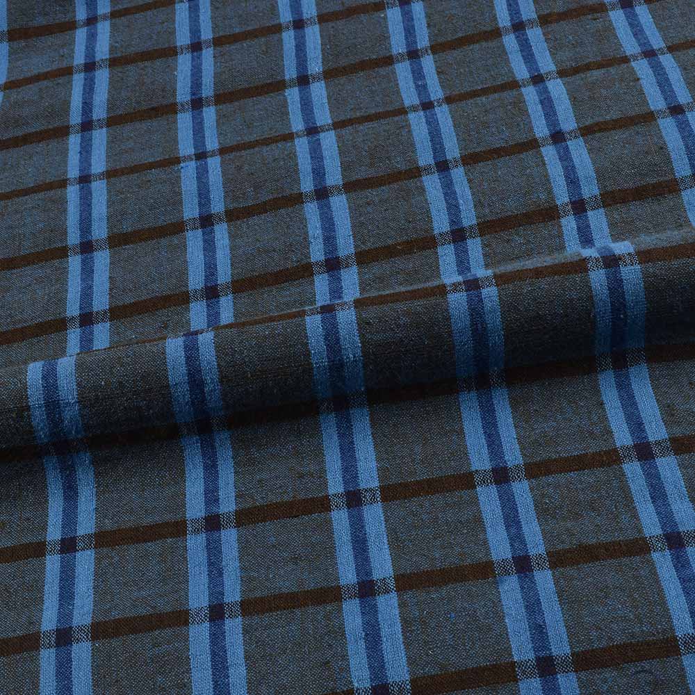 CHECK GRAY & BLUE PURE COTTON 104 GSM HANDWOVEN FABRIC