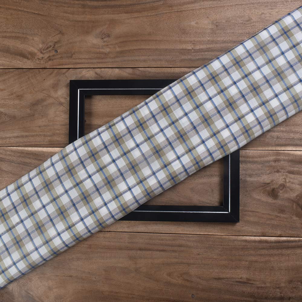 Check Beige & White Pure Cotton 86 GSM Handwoven Fabric