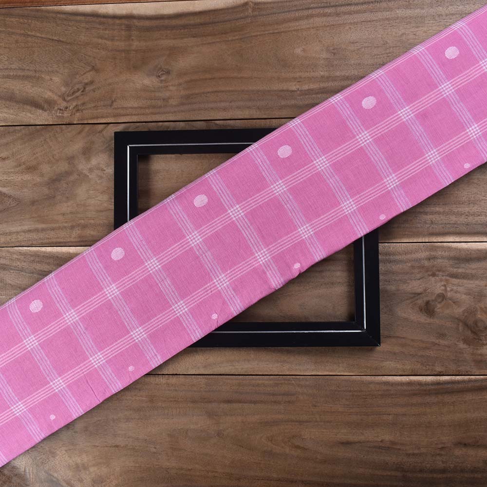Check Pink Jamdani Pure Cotton 70 GSM Handwoven Fabric 287