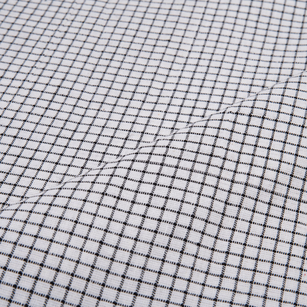 CHECK WHITE & BLACK PURE COTTON 116 GSM HANDWOVEN FABRIC