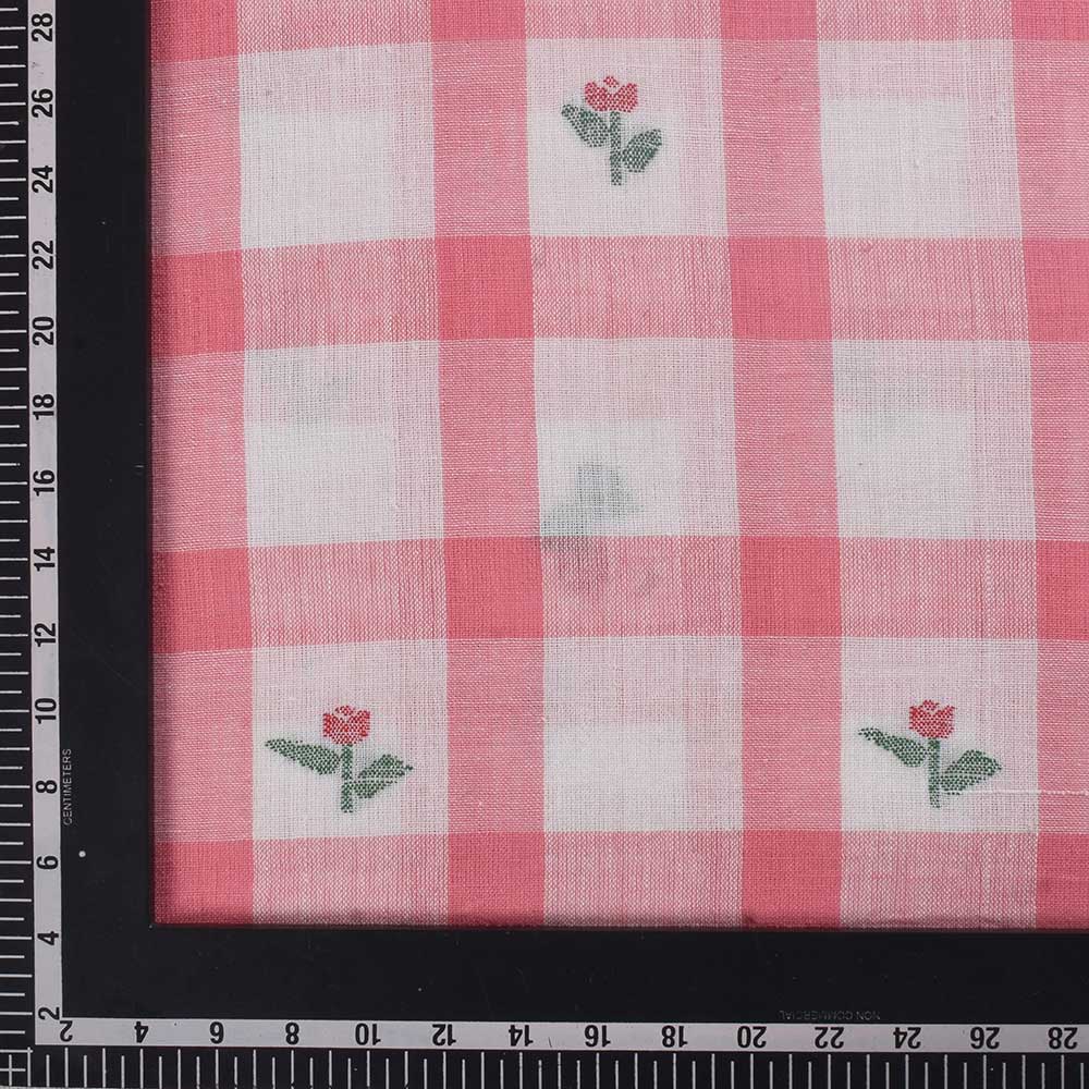 FLORAL CHECK PINK & BLUE JAMDANI PURE COTTON 104 GSM HANDWOVEN FABRIC