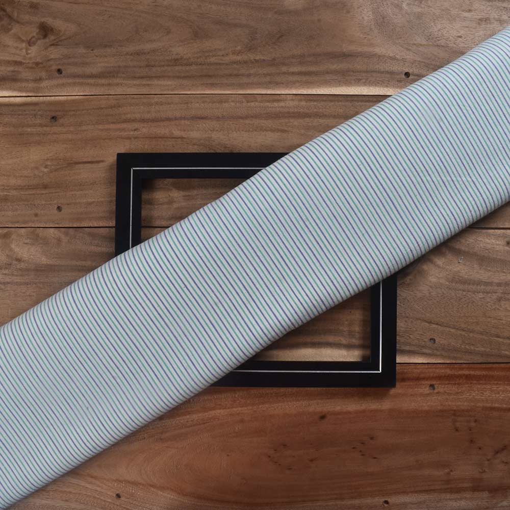 Stripe Blue Green & White Pure Cotton 88 GSM Handwoven Fabric
