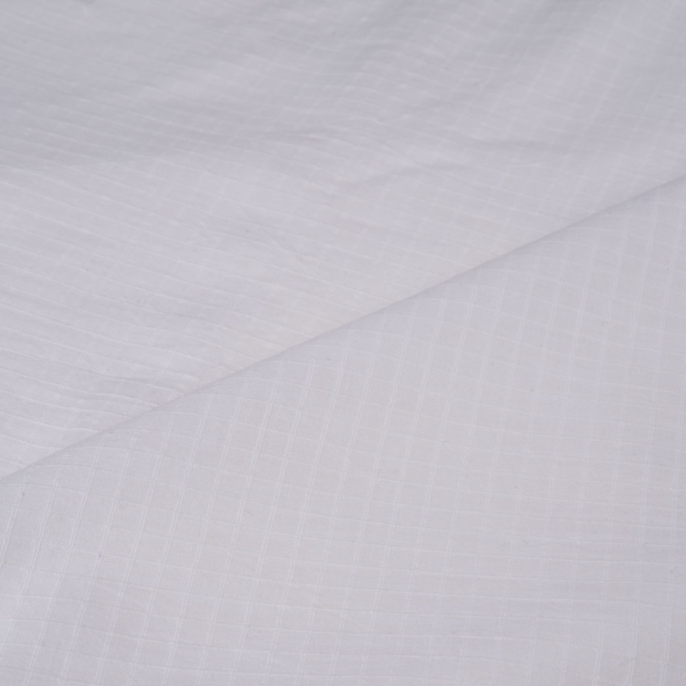 White Check Cotton 98 GSM Fabric - Bleached White & Dyeable