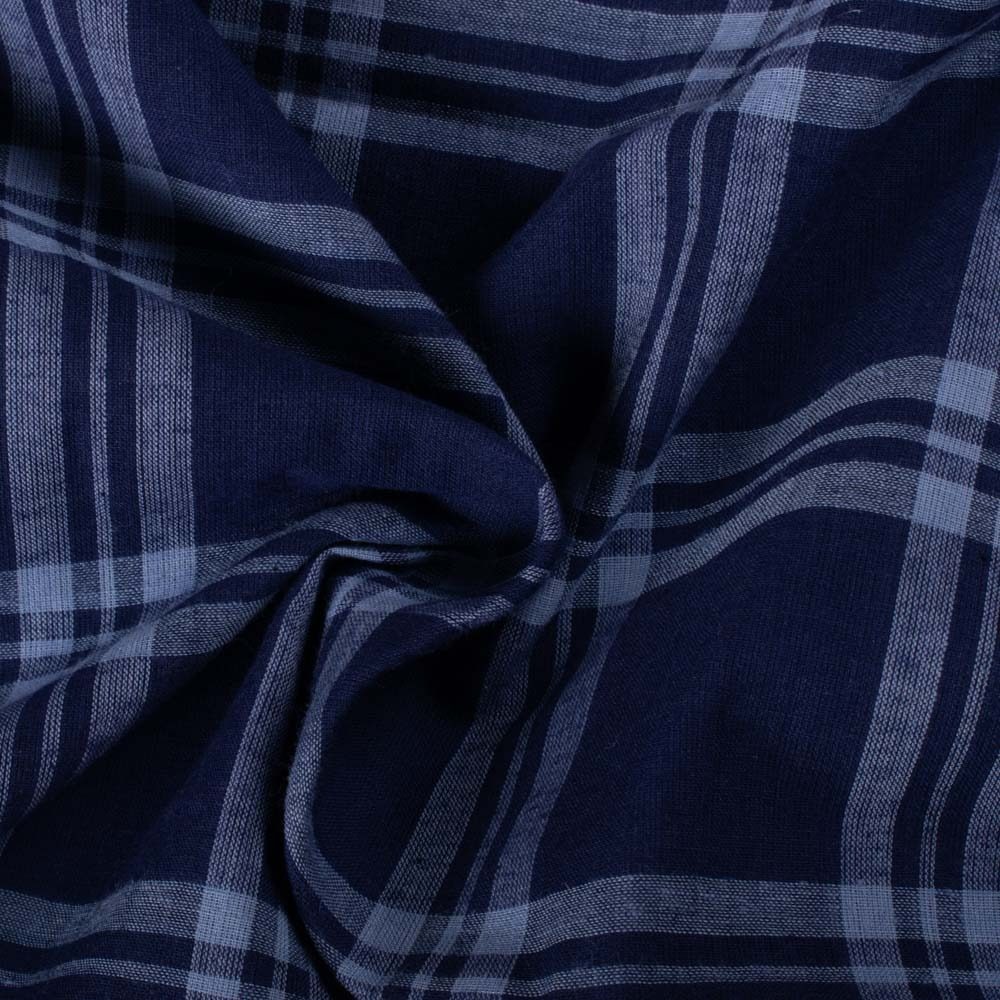Check White & Blue Pure Cotton 75 GSM Handwoven Fabric