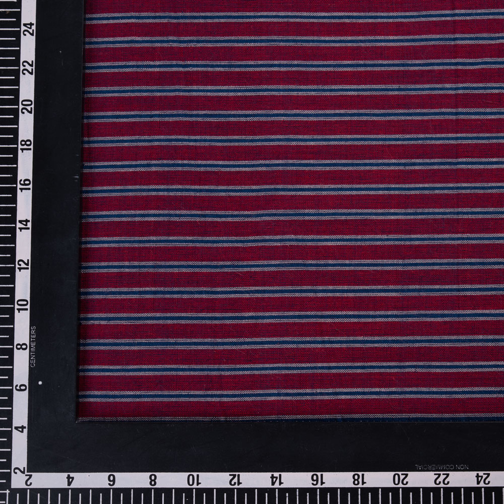 STRIPE RED & BLUE PURE COTTON 94 GSM HANDWOVEN FABRIC