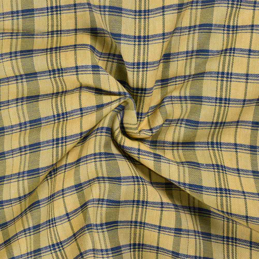 CHECK REVERSIBLE SATIN TWILL YELLOW PURE COTTON 100 GSM HANDWOVEN FABRIC