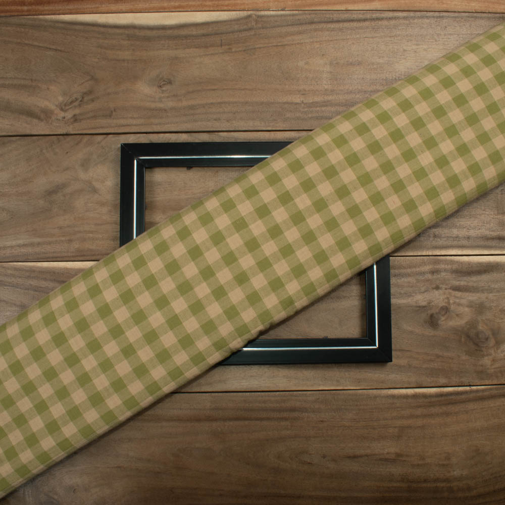 Check Olive Cream Pure Cotton 110 GSM Handwoven Fabric
