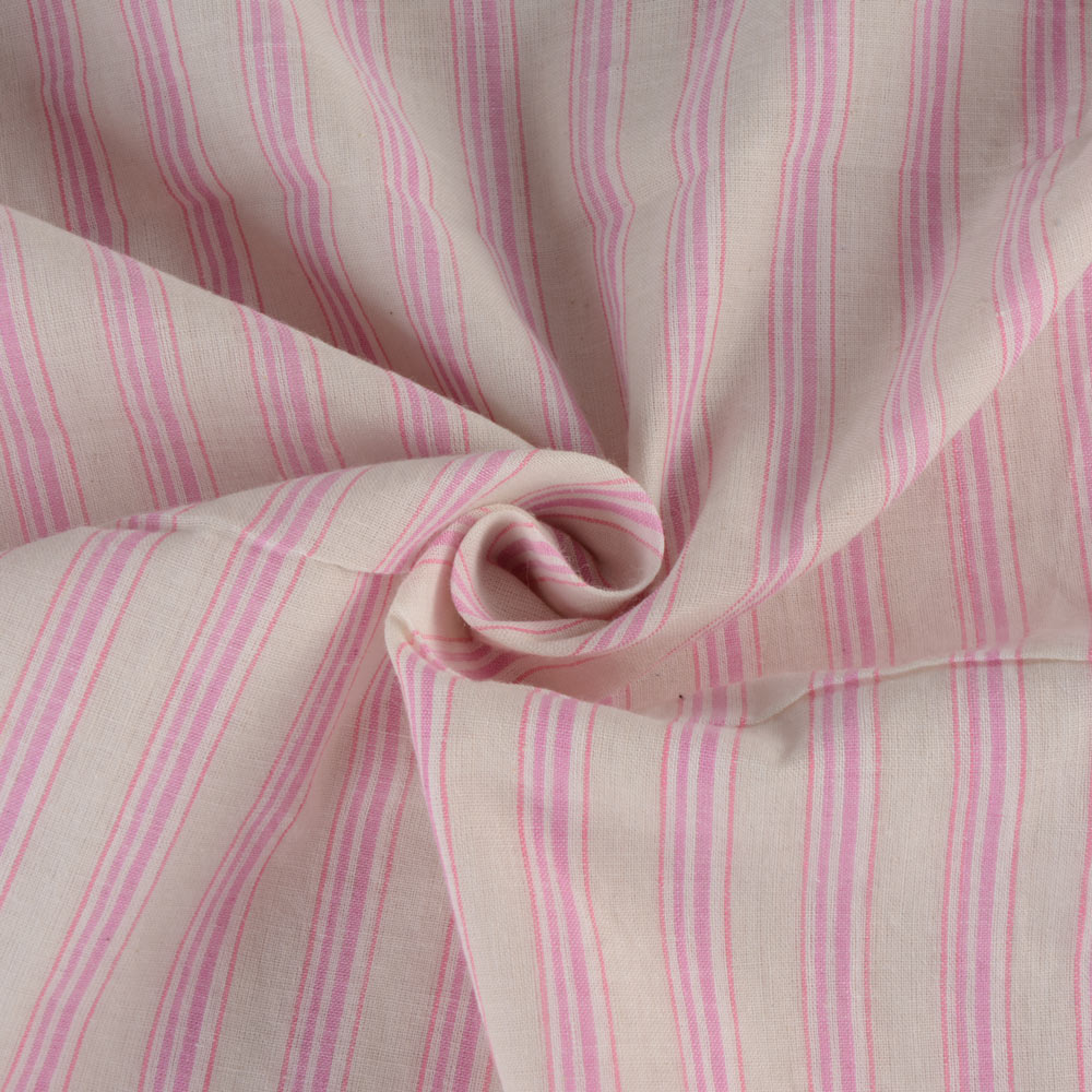 Stripe Pink & Cream Pure Cotton 60 GSM Handwoven Fabric