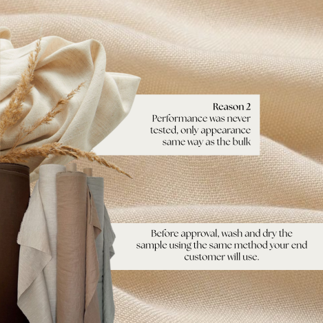 Handwashing and drying a fabric sample to test shrinkage, color bleed, and real-use performance