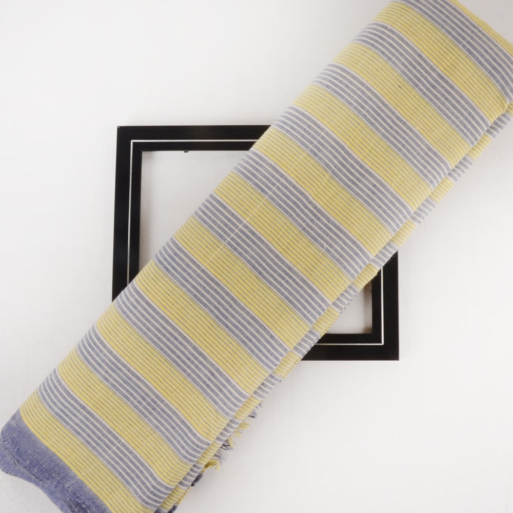 Stripe Yellow & Grey Pure Cotton 92 GSM Handwoven Fabric