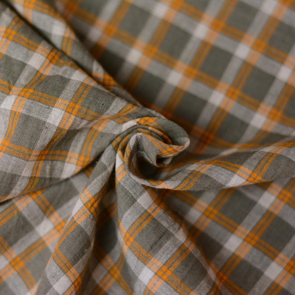 Check Grey & Yellow Pure Cotton 93 GSM Handwoven Fabric