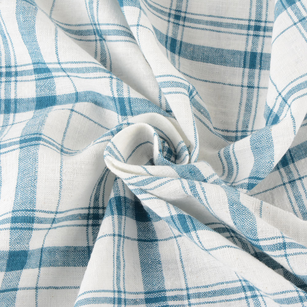 Check Blue & White Pure Khadi Fabric - 118 GSM Handspun & Handwoven