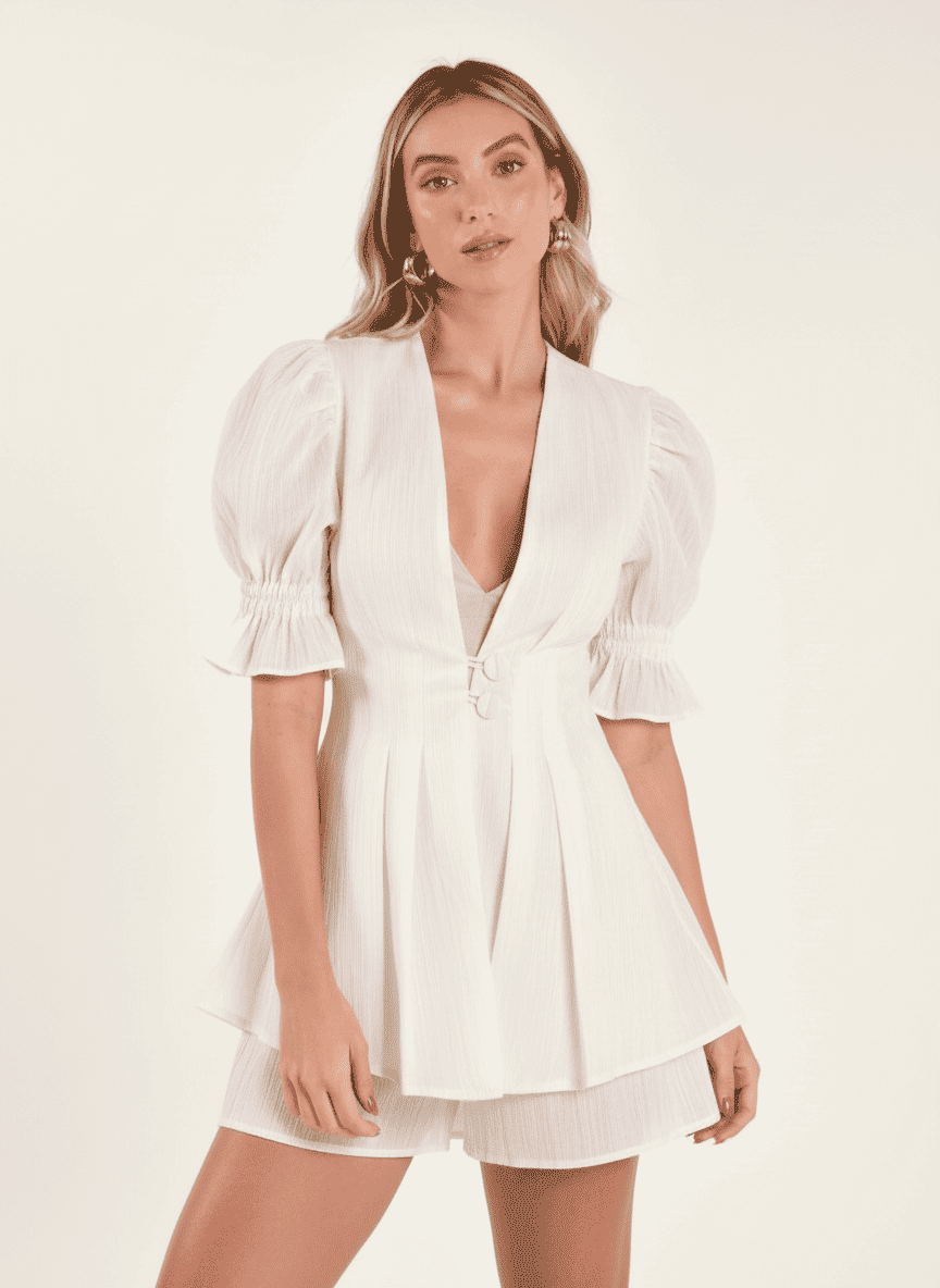 Deep V Jacket Top & Shorts Co-ord Set