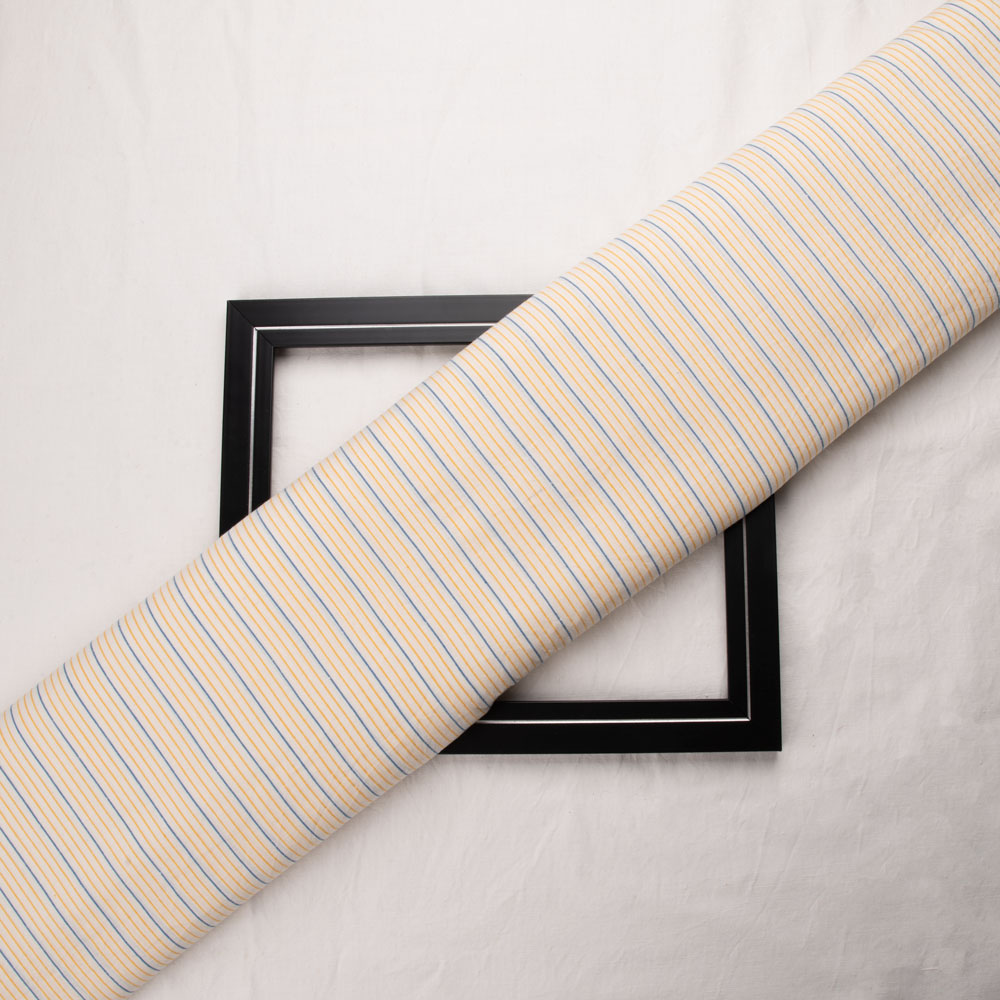 Pinstripe Yellow & Blue Pure Cotton 87 GSM Handwoven Fabric