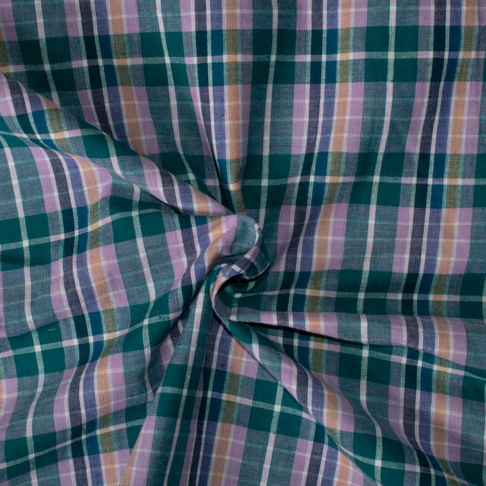 Check Multicolor Pure Cotton 90 GSM Handwoven Fabric 695