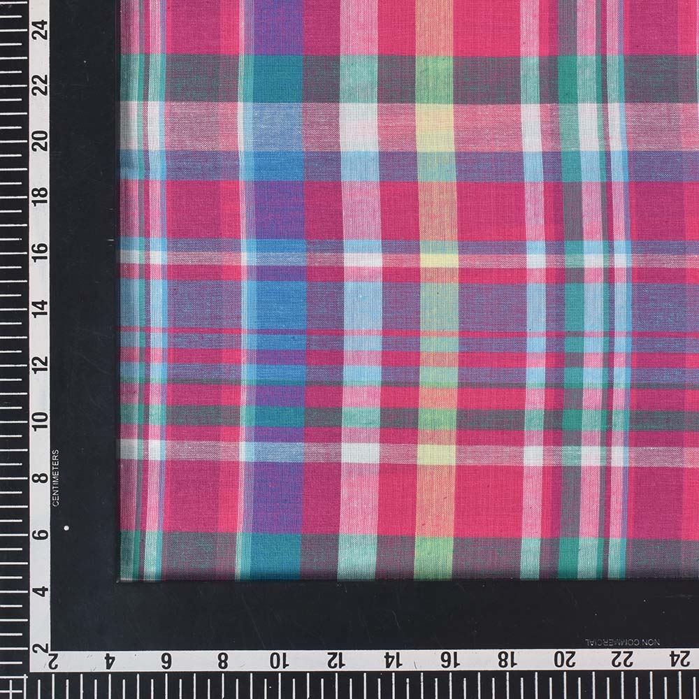 CHECK MULTICOLOR PURE COTTON 71 GSM HANDWOVEN FABRIC