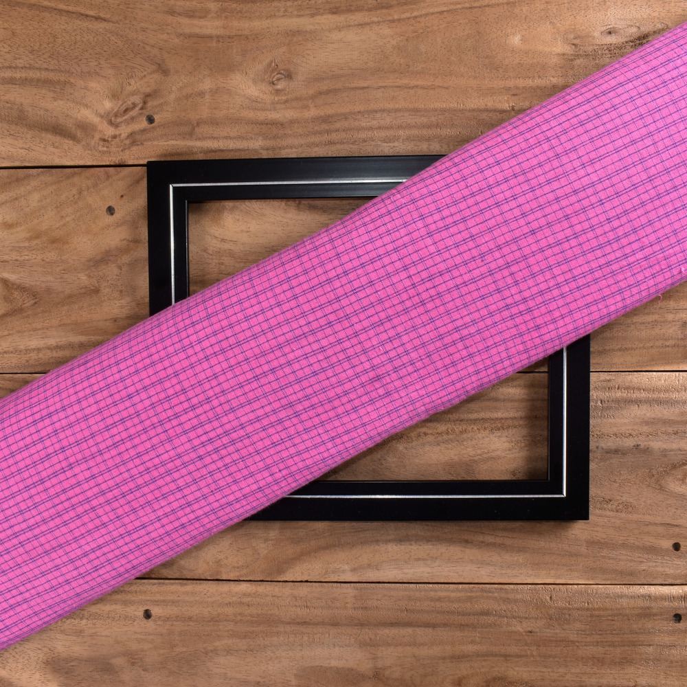 Check Pink Pure Cotton 102 GSM Handwoven Fabric