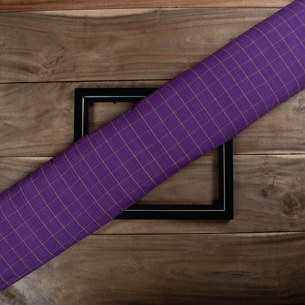 Check Green Purple 80 GSM Pure Cotton Handwoven Fabric