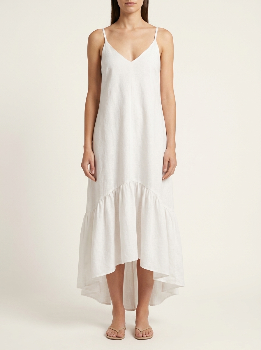 High Low Gathered Dress With Spaghetti Straps