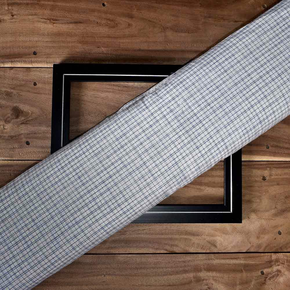 Check White & Blue Pure Cotton 97 GSM Handwoven Fabric
