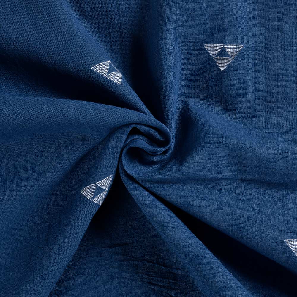 Geometric Blue Jamdani Pure Cotton 68 GSM Handwoven Fabric