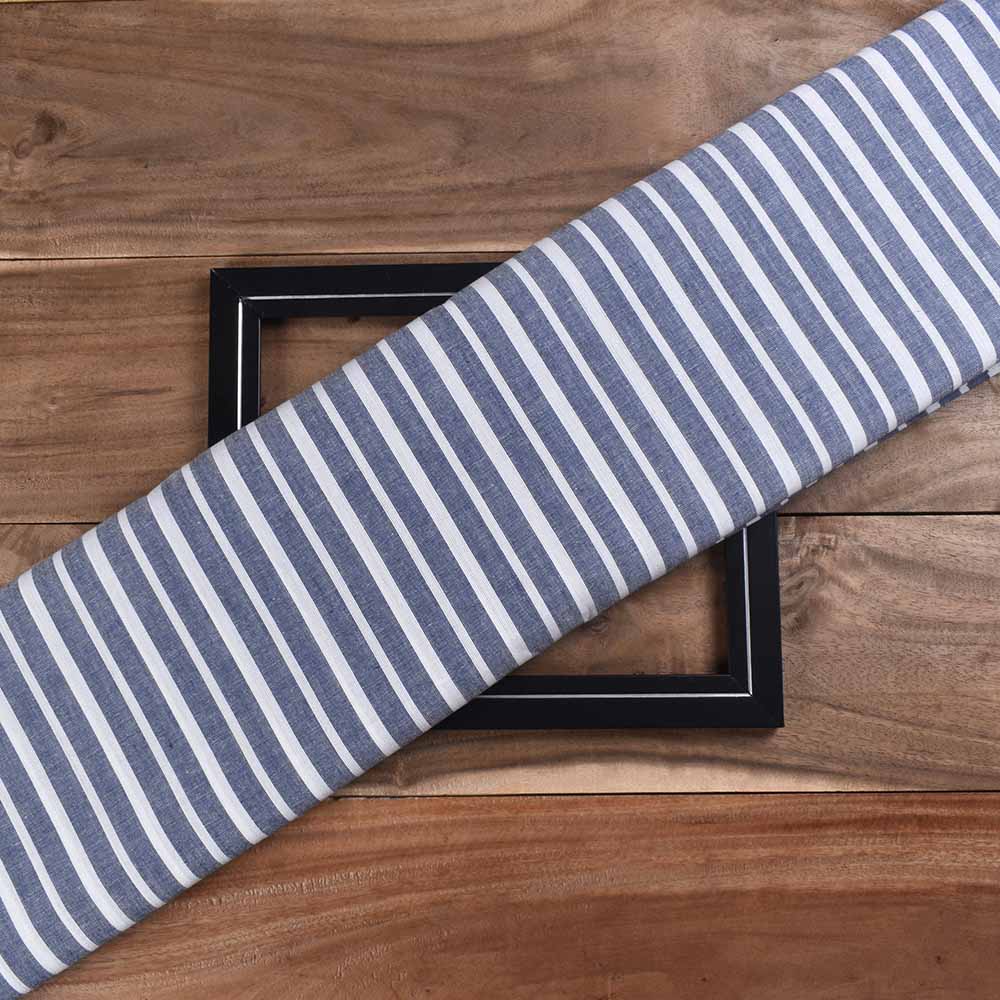 Stripe Blue White Pure Cotton 100 GSM Handwoven Fabric 292