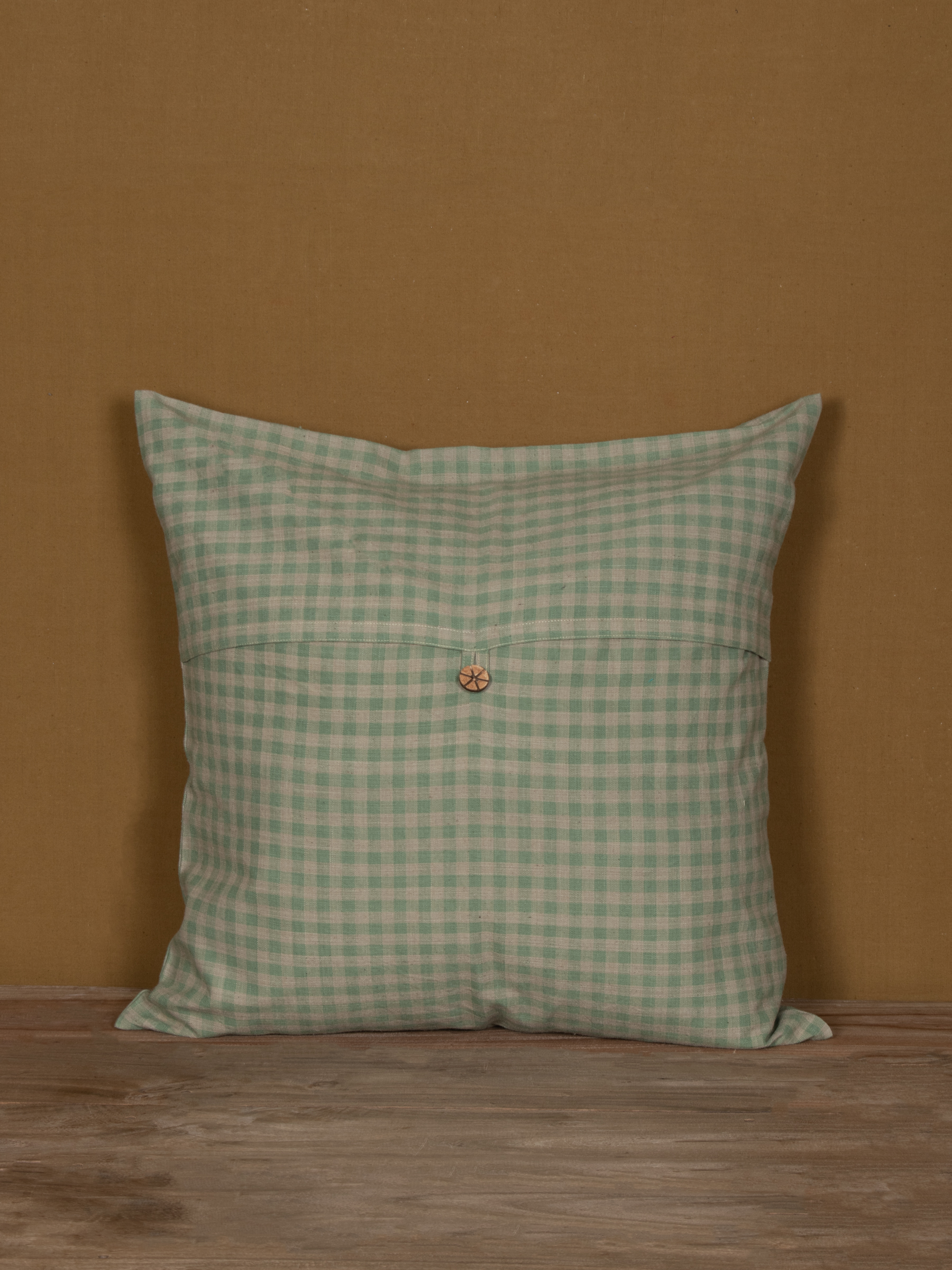 Natural Dye Khadi Cushion Cover with Wooden Button Closer