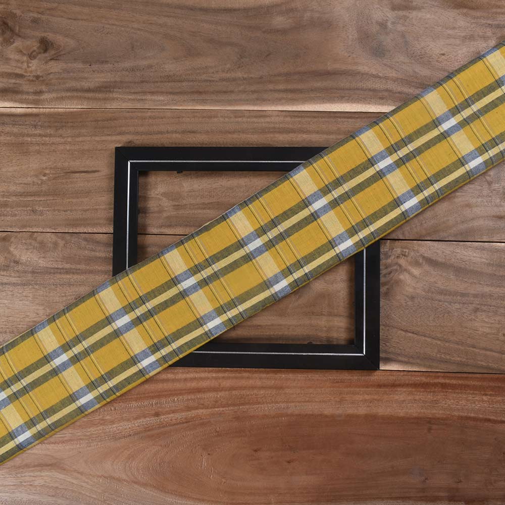 Check Yellow & Blue Pure Cotton 95 GSM Handwoven Fabric