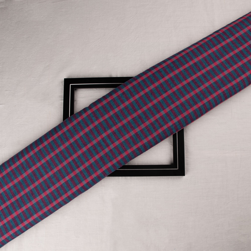 CHECK TEAL & RED PURE COTTON 93 GSM HANDWOVEN FABRIC
