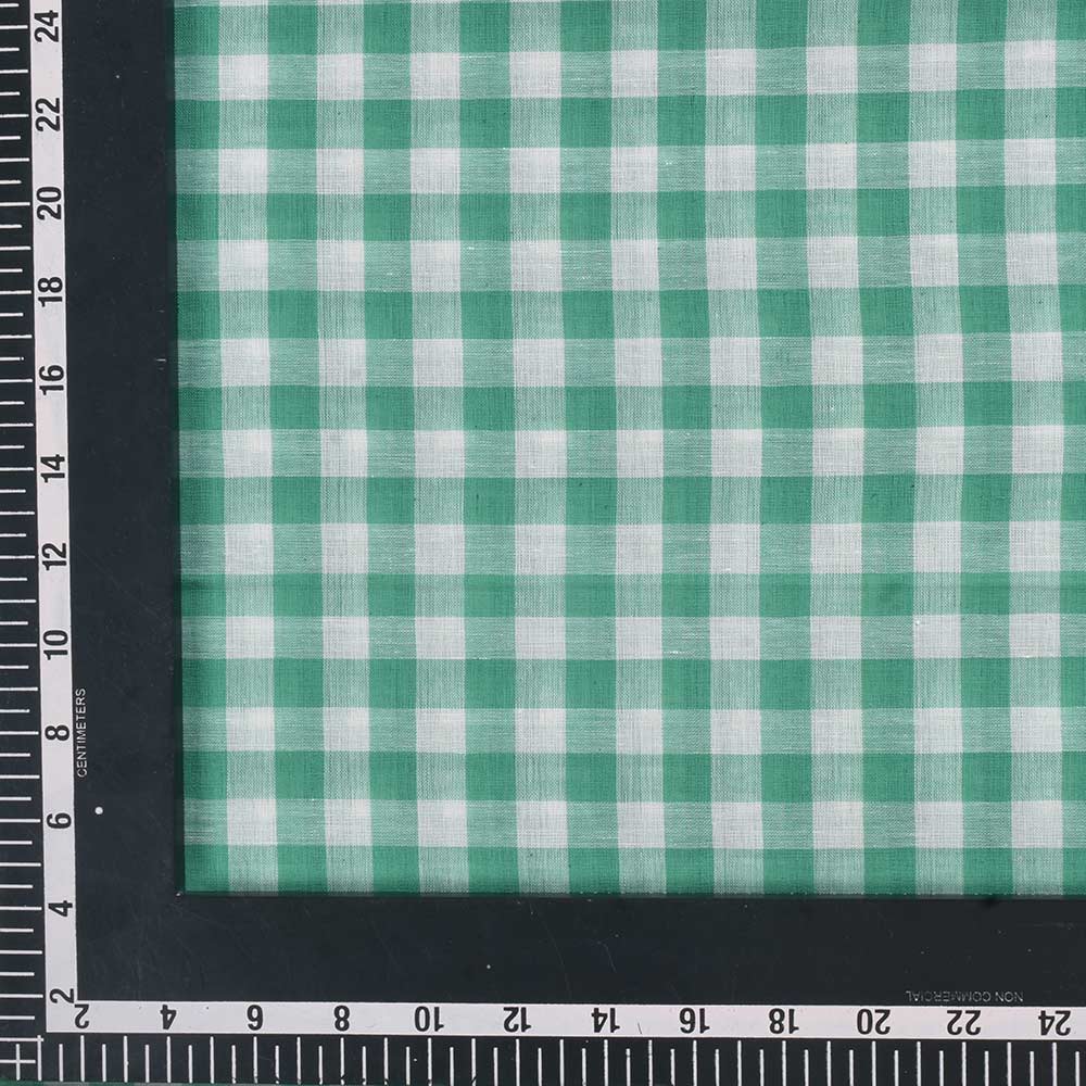 CHECK GREEN & WHITE PURE COTTON 67 GSM HANDWOVEN FABRIC