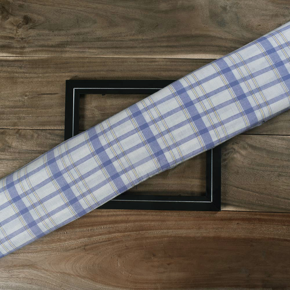 Check Blue & White Pure Cotton 90 GSM Handwoven Fabric