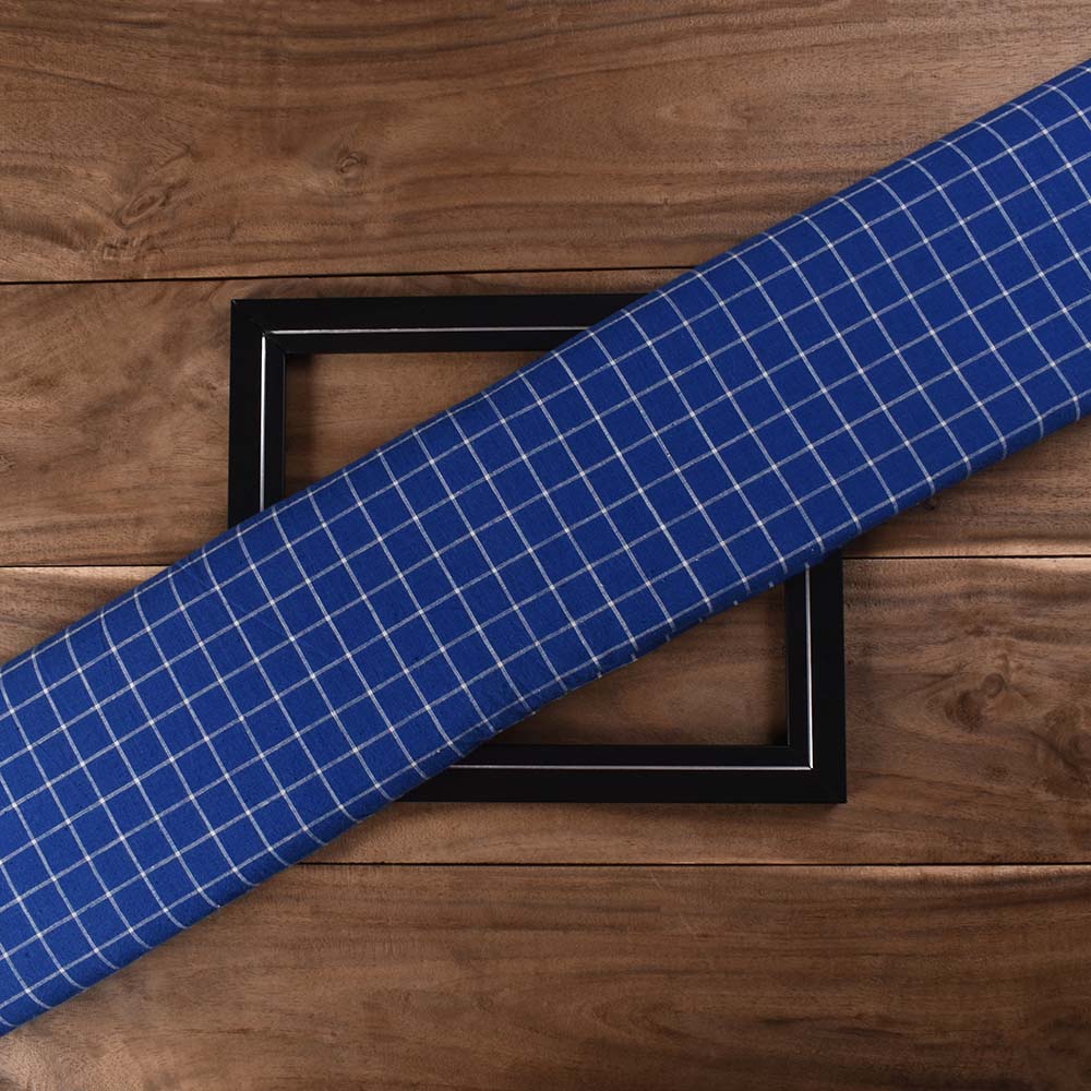Check Blue White Pure Cotton 94 GSM Handwoven Fabric 478