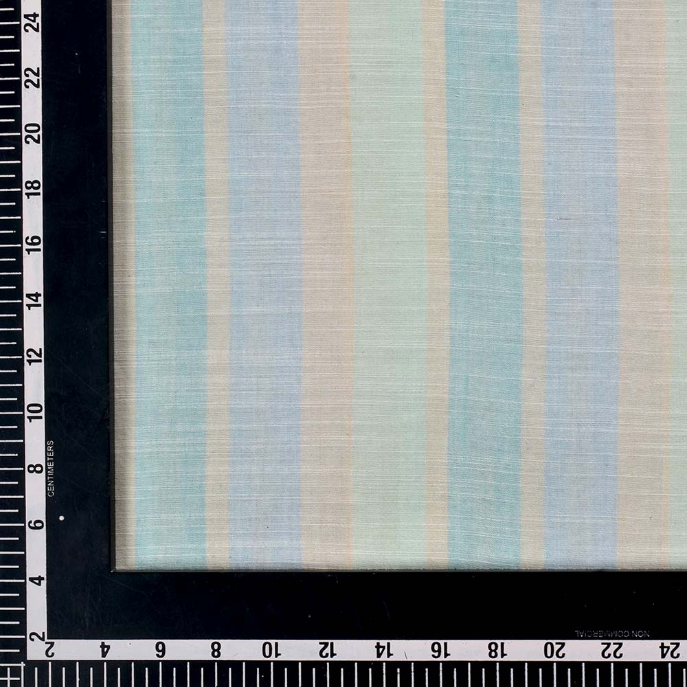 STRIPE BLUE & BEIGE SLUB COTTON 87 GSM HANDWOVEN FABRIC