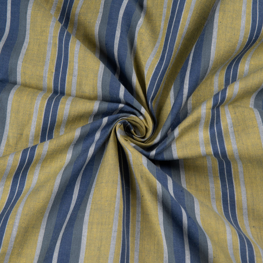 Stripe Yellow & Blue Pure Cotton 97 GSM Handwoven Fabric 213