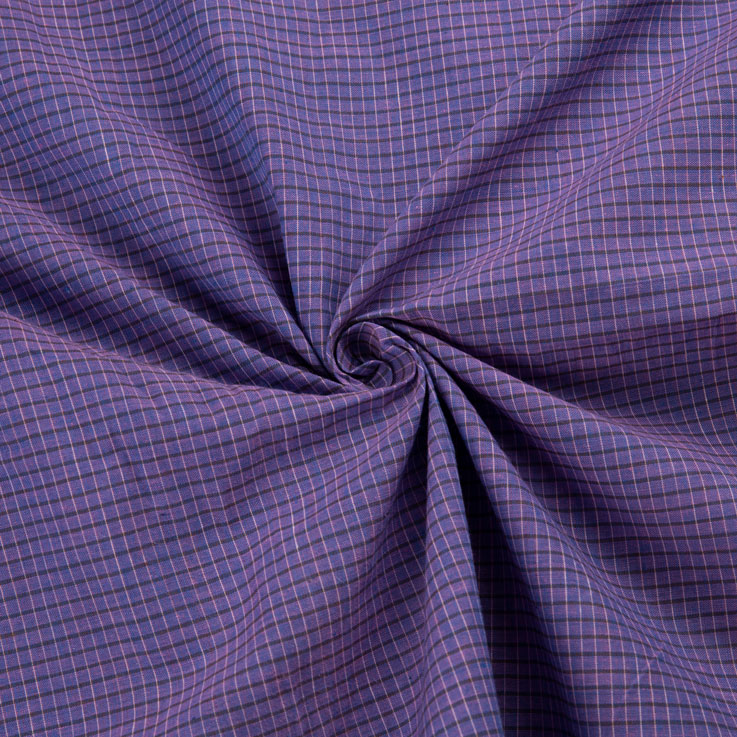 Check Purple Pure Cotton 62 GSM Handwoven Fabric