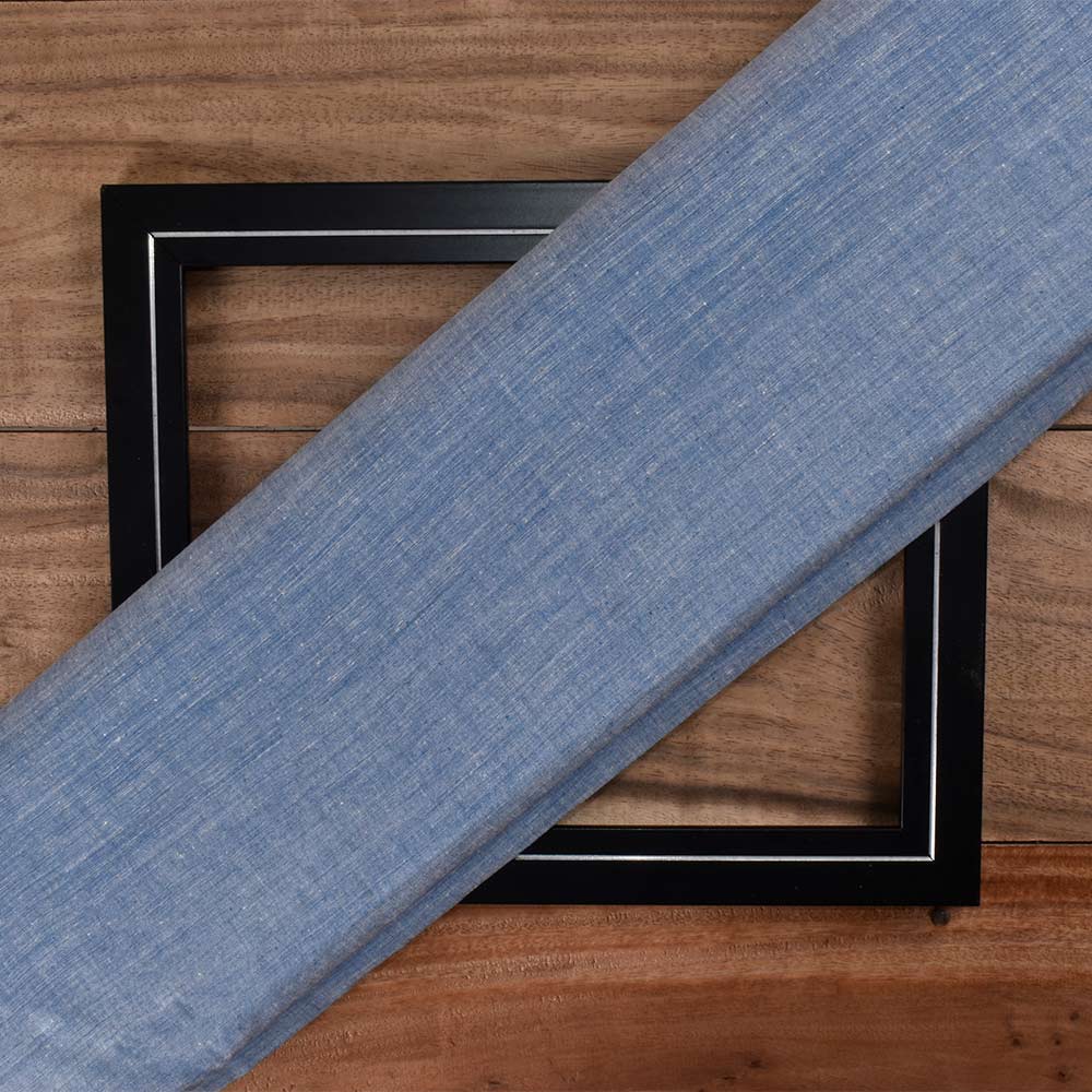Chambray Blue Khadi Cotton 62 GSM Handwoven Fabric 37 Inch Width