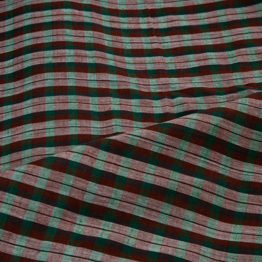 CHECK BROWN & GREEN PURE COTTON 88 GSM HANDWOVEN FABRIC