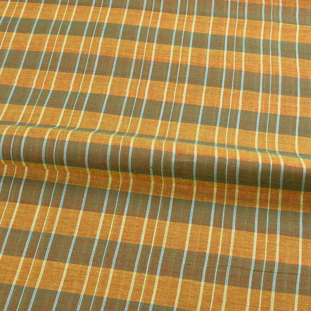 CHECK YELLOW GREEN PURE COTTON 67 GSM HANDWOVEN FABRIC