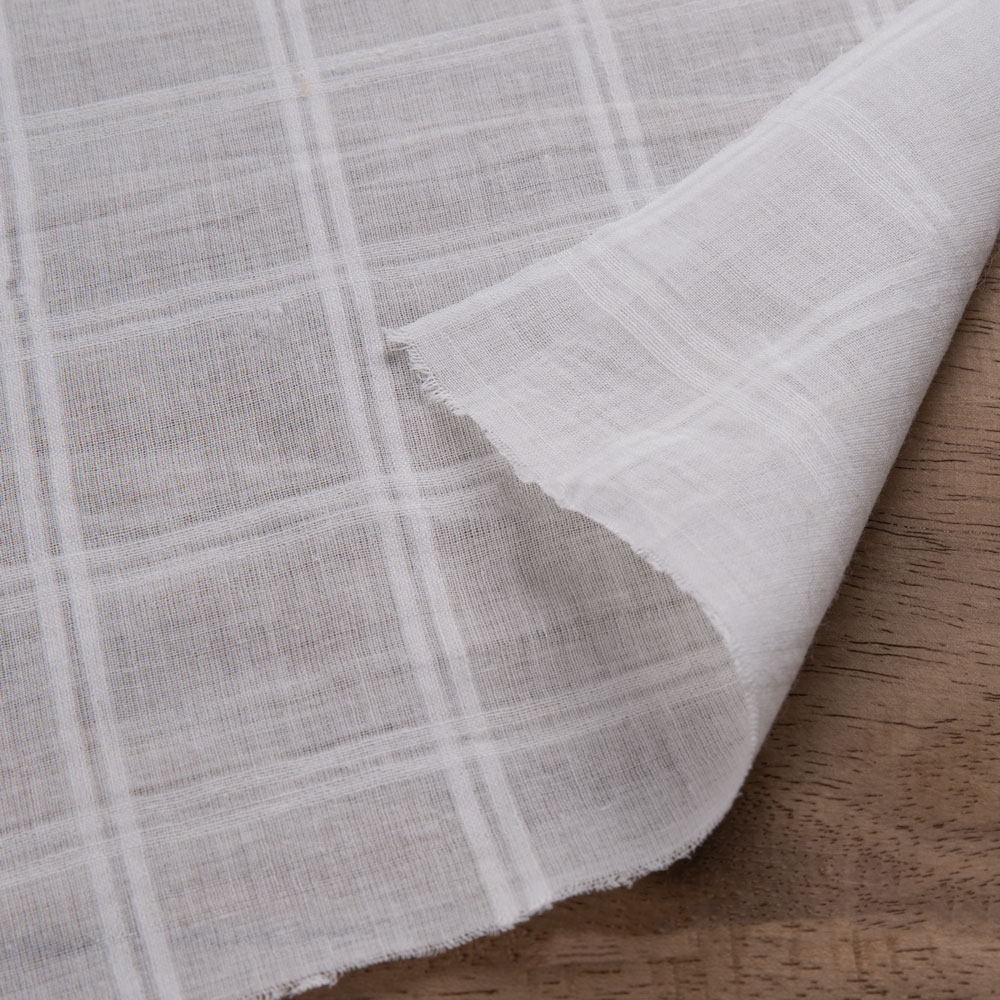 White Check Cotton Chiffon 63 GSM Handwoven Fabric | Bleached White & Dyeable