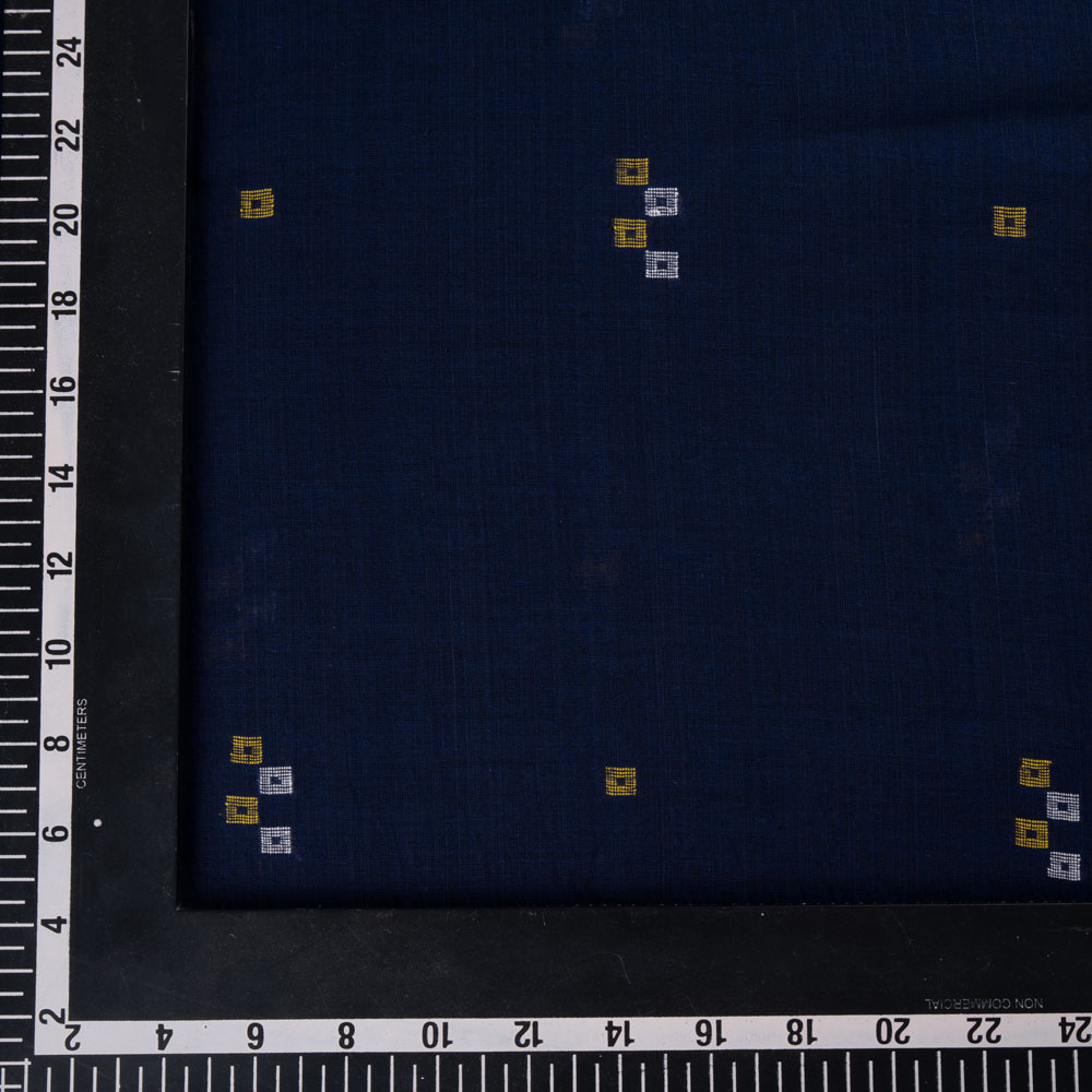 GEOMETRIC NAVY JAMDANI PURE COTTON 56 GSM HANDWOVEN FABRIC