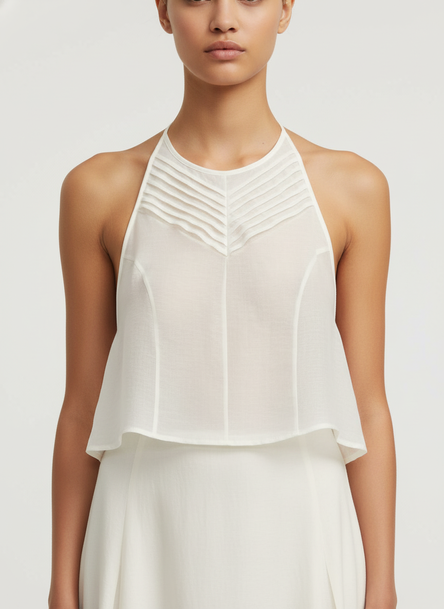 Tucks Cropped Paneled Top