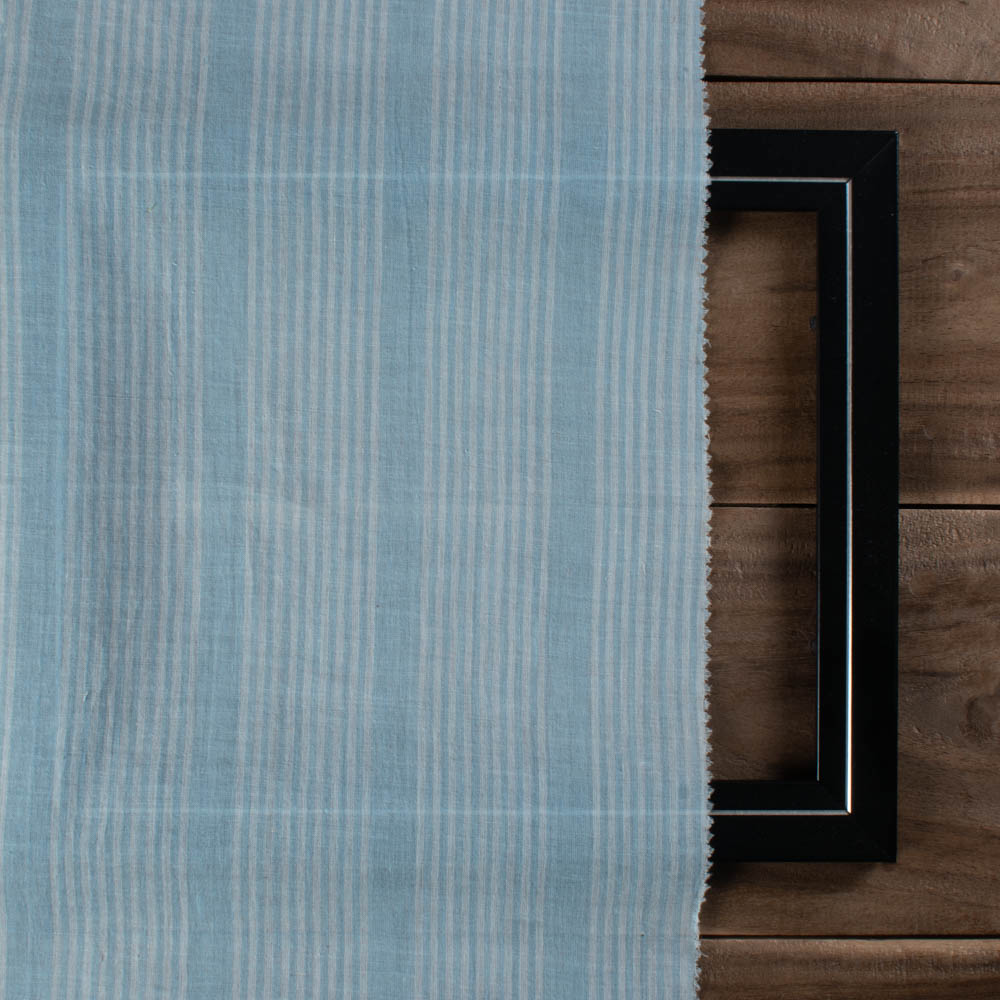 Stripe Blue Natural Indigo Dyed 62 GSM Handwoven Fabric