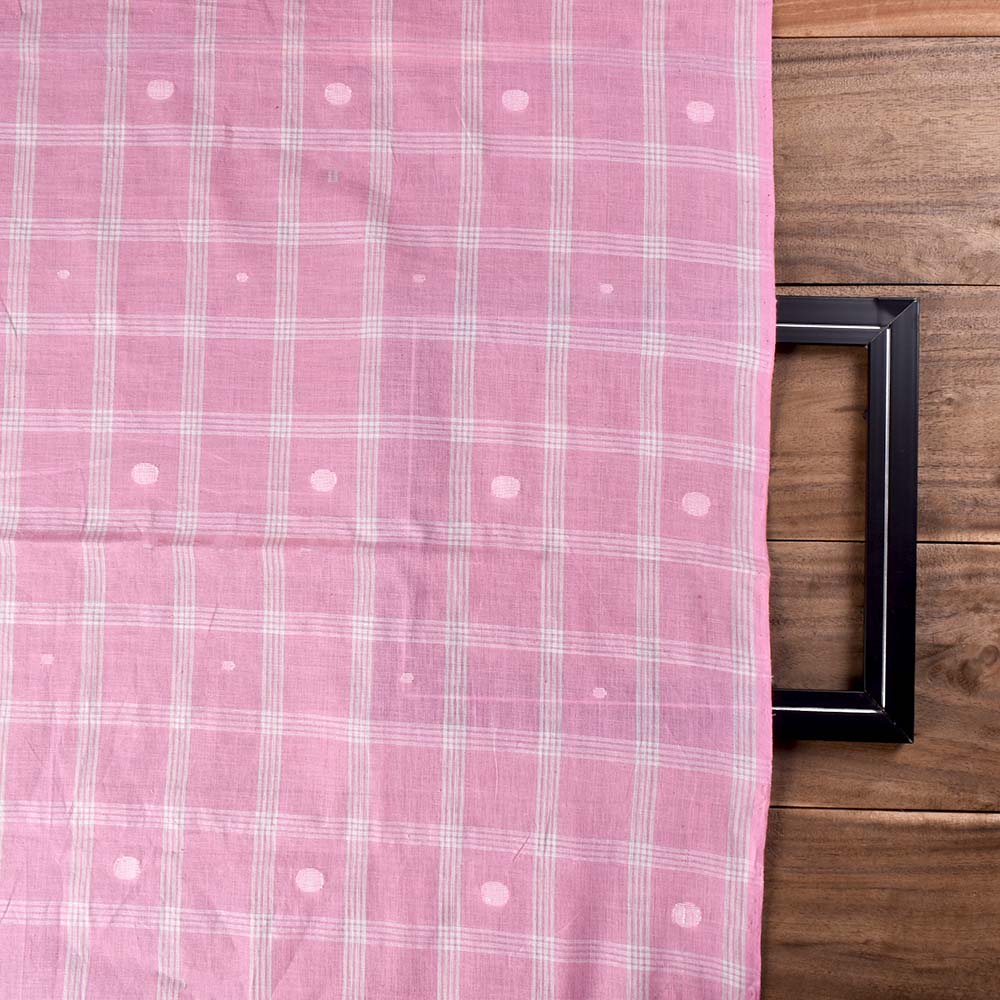 CHECK PINK JAMDANI PURE COTTON 70 GSM HANDWOVEN FABRIC
