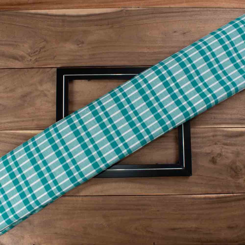 Check Green White Pure Cotton 115 GSM Handwoven Fabric