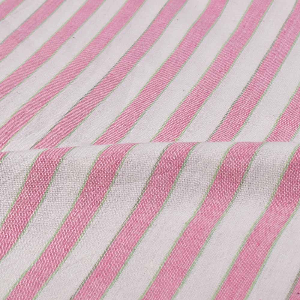 STRIPE WHITE PINK PURE COTTON 110 GSM HANDWOVEN FABRIC