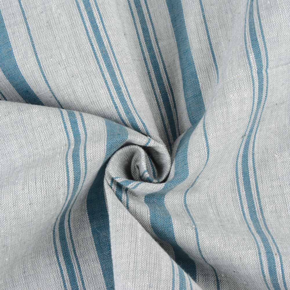 Stripe Grey & Teal Pure Khadi Fabric - 119 GSM Handspun & Handwoven