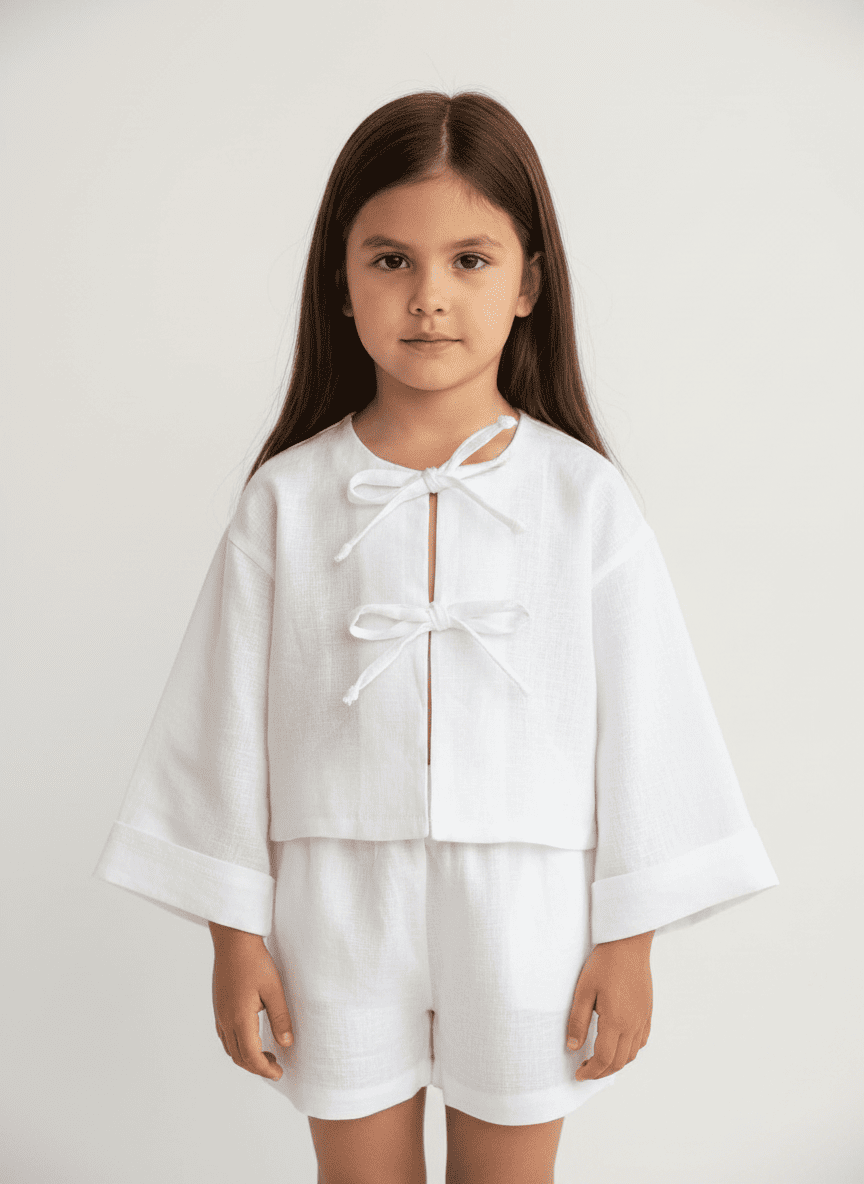 Front Bow Tied Full Sleeves Top & Shorts Co-ord Set