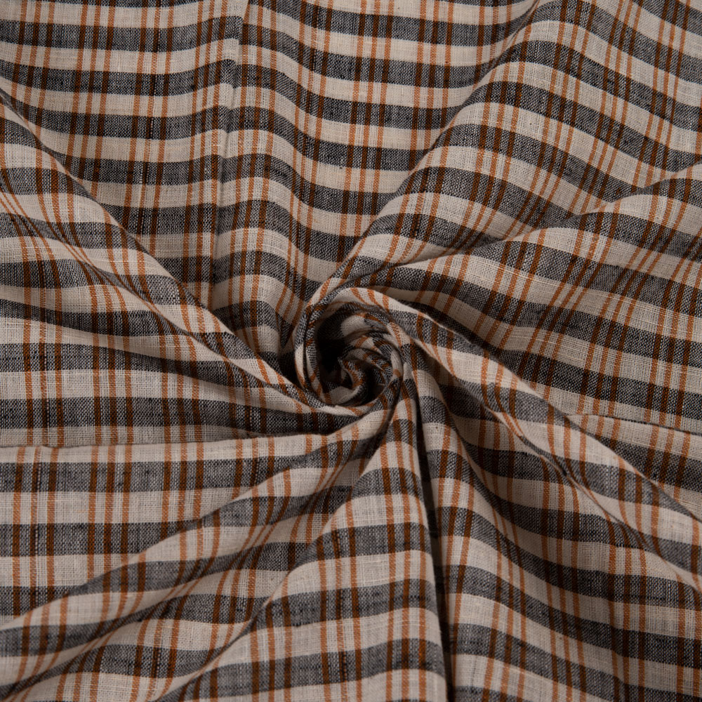 Check Brown Pure Cotton 61 GSM Handwoven Fabric